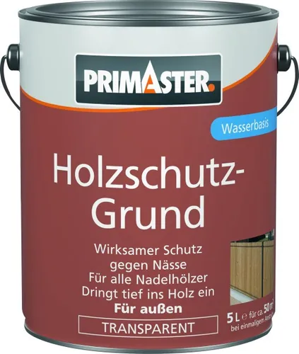 Primaster Holzschutz-Grund 5 L farblos - Effektiver Holzschutz - Holzgrundierung für optimalen Schutz und Haftung, ideal für den Innen- und Außenbereich.