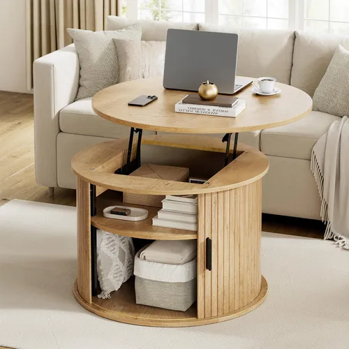 FABATO Runder Couchtisch mit Hochfahrplatte in braun von FABATO