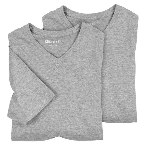 Redfield T-Shirt 2er-Pack XXL V-Ausschnitt Grau - Bequeme T-Shirts im Doppelpack mit elastischem V-Ausschnitt, aus weichem Baumwollmix für hohen Tragekomfort - ideal für den Alltag.