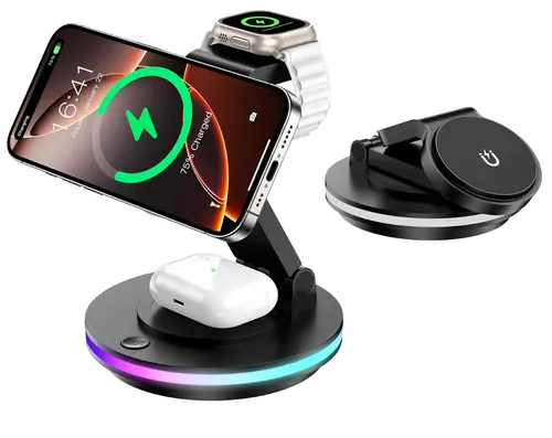 MagSafe 3-in-1 Ladegerät – Faltbar, schwenkbar, für iPhone, Apple Watch, Schwarz