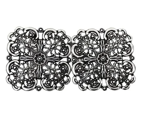 Hartmann-Knöpfe liebliche altsilber farbene eckig Trachten Schliesse Schürzen Verschluss Dirndl Schnalle Metall 70mmx35mm (1 Stück)