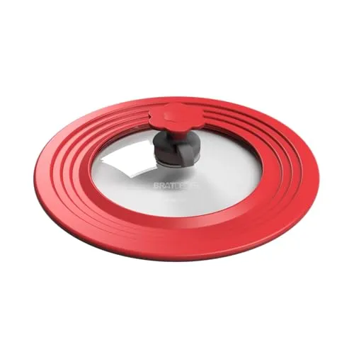 Kochblume Bratdeckel mit Automatikventil | Hitzebeständig bis 180°C | Spülmaschinenfest | Für Töpfe und Pfannen von 22-28cm | Farbe: rot