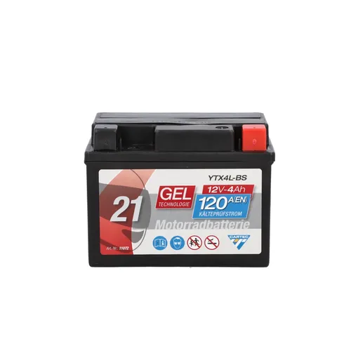 CARTEC Motorradbatterie YTX4L-BS - 4Ah, 120A Gel Technologie - Motorradbatterie, wartungsfrei und auslaufsicher dank Gel Technologie, ideal für sportliche Fahrer und vielseitig einsetzbar für Motorräder, Mofas und Quads.