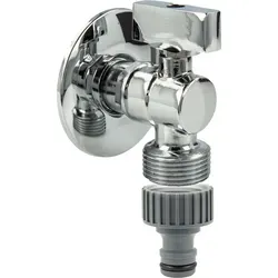 tecuro Mini-Winkelkugelhahn 1/2 Zoll x 3/4 Zoll inkl. Steckkupplung & Wandrosette, MS-verchromt