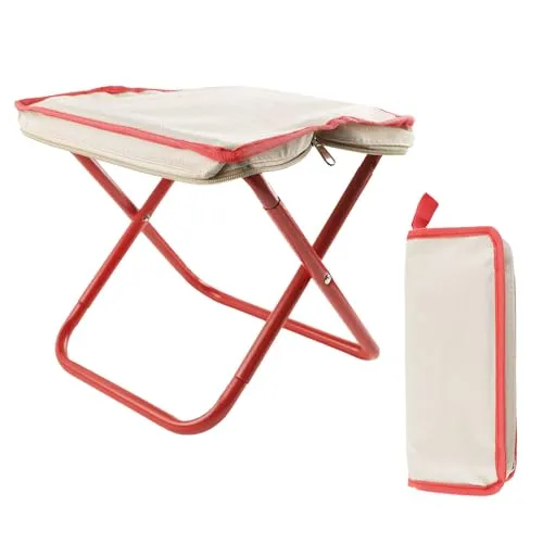 BTIUGYI Camping Hocker 28.5CM, Tragbarer Klapphocker mit Aufbewahrungsbeutel, Fußhocker Outdoor, Mini-Klapphocker, Leicht Sitz Falthocker für Wandern, Garten, Angeln, Grillen, Strand (Rot)