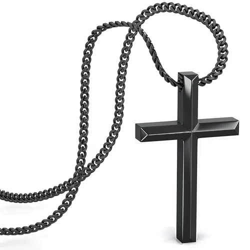 SERASAR Damen Halskette Schwarz mit Kreuz-Anhänger in schwarz von SERASAR