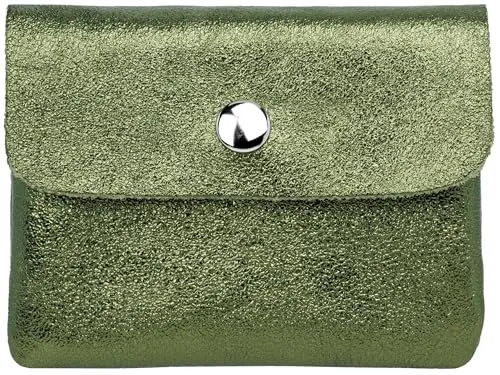 Caspar Kleiner Echt Leder Geldbeutel Damen Portemonnaie Geldbörse mit Reißverschluss & Druckknopf - GB416 - Made in Italy, Farbe:dunkelgrün metallic, Größe:Klein (11cm x 8cm)