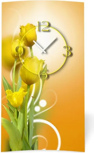 Gelbe Tulpen Wanduhr – Modernes Design ohne Ticken von dixtime - Elegante Wanduhr aus Alu-Dibond mit 3D-Effekt. Das geräuschlose Uhrwerk sorgt für eine ruhige Umgebung. Perfekt für Wohnzimmer, Schlafzimmer oder Büro – ein stilvoller Blickfang!