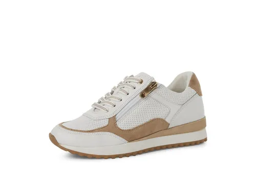 MARCO TOZZI Damen Sneaker flach mit Lederanteil, Mehrfarbig (White/Dune) - Damen-Sneaker mit Feel me Sohle für optimalen Tragekomfort, Wechselfußbett für individuelle Anpassung und elegantes Design nach italienischem Vorbild.