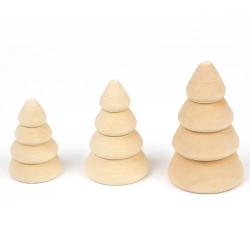 Oblique Unique® 3er Set 3D Holz Tannenbäume Natur Farben Tischdeko Dekoration Herbst Weihnachten Kinder Basteln Bemalen