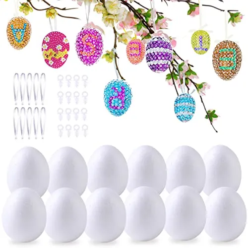 Produktbild Ostereier Styroporeier,Ostereier zum Selbst Bemalen Beschriften,25 Stück Eier zum Aufhängen,DIY Pailletten Eier Osterdekoration zum Verzieren,Plastikeier zum Basteln Set,Färben Dekoration,Geschenk