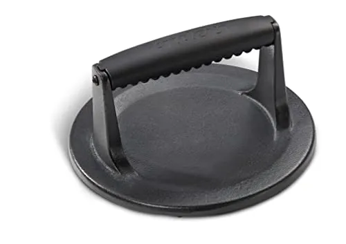 Enders® Guss Burgerpresse, massives emailliertes Gusseisen, insbesondere für Zubereitung von Smashed Burger Pattys, stabiler ergonomischer Kunststoffgriff, Grillzubehör, schwarz, #8816
