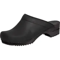 Sanita Damen Clog offen schwarz Gr. 36 - Clogs aus hochwertigem Nubukleder mit Holzsohle, ideal für Freizeit und Beruf – kombiniert hohen Tragekomfort mit strapazierfähigem Design.