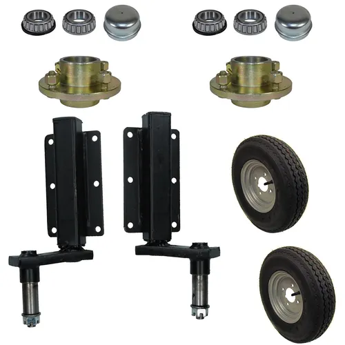 Anhängeraufhängung (Paar) & Gussradnaben & 400 - 8 Räder 4 Zoll PKD 350 kg