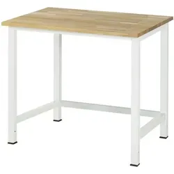 Rau Werktisch Buche-Massiv-Platte 1000x800 mm - Robuster Werktisch mit 25 mm massiver Buche-Arbeitsplatte, ideal für Werkstätten. Max. Flächenlast 500 kg, komplett montiert und Made in Germany.