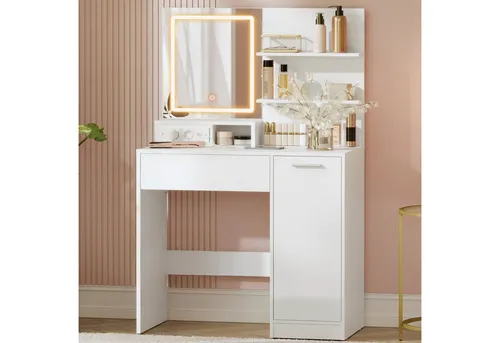 VASAGLE Schminktisch mit LED-Spiegel und Steckdosenleiste