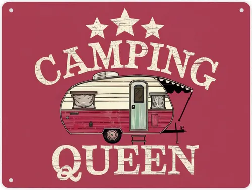 Campinganhänger - CAMPING QUEEN Metallschild XL in 21x28 cm