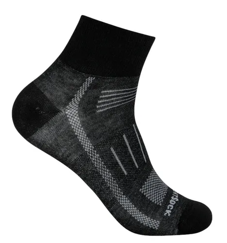 Wrightsock Sportsocken Quarter Endurance - Anti-Blasen-Socke in schwarz/grau, Größe 41,5-45 - Doppellagige Sportsocken für optimalen Komfort und Schutz beim Weitwandern und Laufen. Die besondere Polsterung zwischen den Lagen verhindert Scheuern und sorgt für maximale Langlebigkeit.