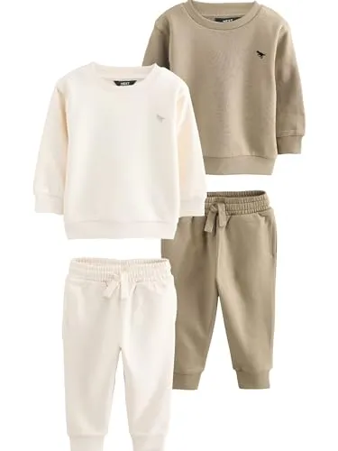 NEXT Jungen Sweatshirt und Jogginghose, 2er-Pack Off White/Cement 86-92 - Streetwear Trainingsanzüge für Jungen, zeitloses Design im praktischen 2er-Pack für trendige Looks und hohen Tragekomfort.