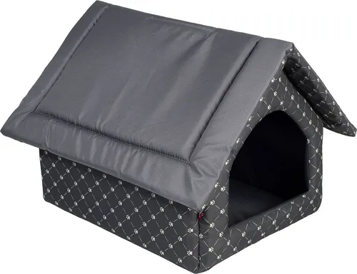 Elegant Hundehöhle, Hundehütte | Größe L: 34 x 44 x 38 cm | Farbe: Schwarz - Muster: Pfoten