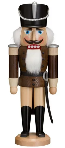 Seiffener Volkskunst Nussknacker Husar braun lasiert - Nussknacker aus dem Erzgebirge, handgefertigt von der Seiffener Volkskunst eG, ca. 37 cm hoch und ein wunderschönes Dekorationsstück.