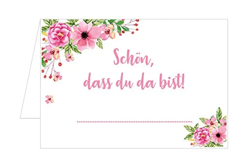 Set 50 Premium Tischkarten Platzkarten Namenskarten Hochzeit - Geburtstag - Taufe - Kommunion - Konfirmation - Feier - Schön, dass du da bist
