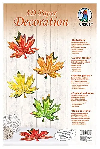 Ursus 21910099 - 3D Paper Dekoration Herbstlaub, Material für 24 Blätter, ca. 9,3 x 8,5 cm, 3 lagig, inklusive Bastelanleitung, ideal zum Dekorieren von Karten, Scrapbooking und Geschenken