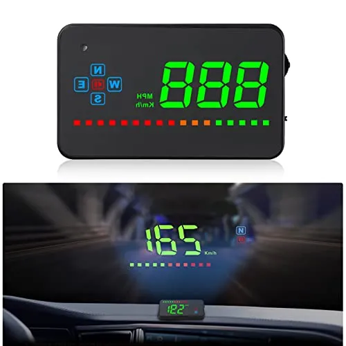 iKiKin Head Up Display Auto, HUD GPS für Alle Autos und LKWs, Windschild-LED-Projektor mit HUD-Reflexionsfilm, Geographisches Positionierungs System Tachometer, Plug & Play