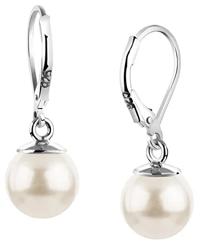 Nenalina Ohrstecker 925 Silber mit Muschel Perlen 10 mm - Elegante Damen Ohrringe aus 925er Sterlingsilber, handgefertigt mit luxuriösem Perlen-Lüster. Ideal als Geschenk für besondere Anlässe.