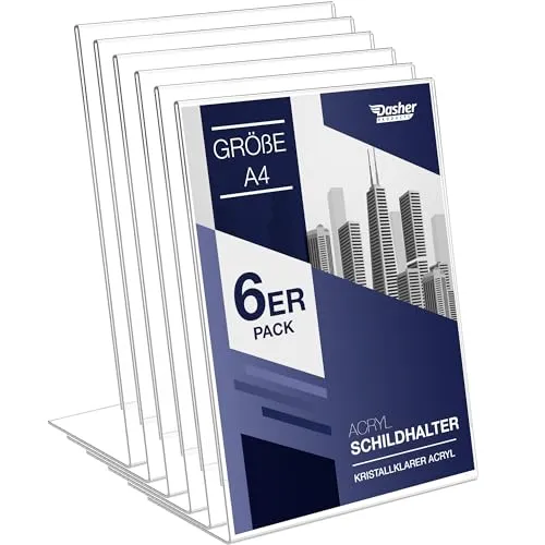 Dasher Products Schilderhalter mit abgeschrägter Rückwand, A4 Premium Portrait Werbetafel, Tisch Aufsteller, Rahmen im Staffelei-Stil, Plastik Broschürenhalter für Haus, Büro, Geschäft, Laden