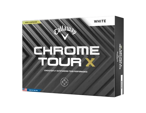 Callaway Golf Chrome Tour X Premium Golfball 2024, Weiß - Golfball für Profis mit weichem Bezug für exzellenten Spin und Gefühl. Optimierte Kernkonstruktion und neues Tour-Aero-Design für herausragende Leistung auf dem Platz.