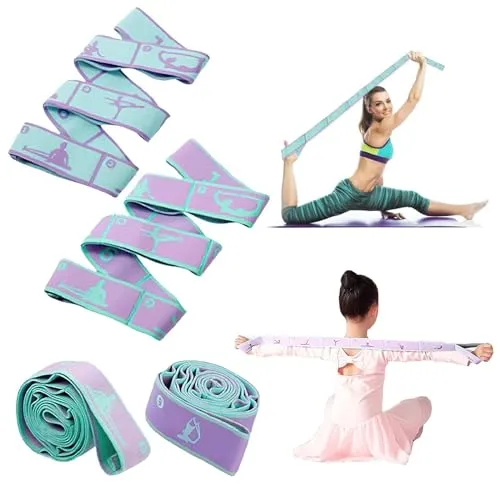 XoeLLe 2 Stück Yoga Stretching Strap, Dehnungsband mit 8 Schlaufen, Yogagurt Schulterretter für Anfänger und Fortgeschrittene, Block 2er Set für Effektives Dehnung, Training, Gymnastik