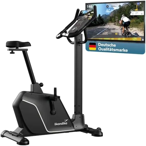Skandika Ergometer Cykling P10 | Heimtrainer mit 32 Widerstandstufen, Magnetbremse, bis 135 kg und 200 cm, LCD-Display, 13 Programme, Bluetooth, App-Verbindung, Kinomap | Fitnessbike für Zuhause