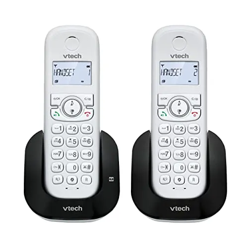 VTech CS1551 Schnurloses DECT-Telefon mit 2 Mobilteilen mit Ladegerät, Anrufbeantworter, Anrufblockierung, Anrufer-Identifikation/Anruf in Warte, Freisprecheinrichtung, Display und Tastatur mit