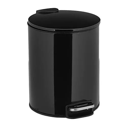 Relaxdays Kosmetikeimer, 5 Liter, Absenkautomatik, entnehmbarer Inneneimer, Bad Mülleimer, Metall, Treteimer, schwarz