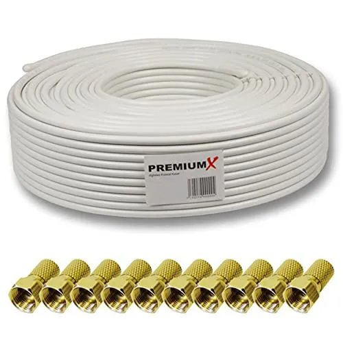 Premium X 50m Deluxe PRO Koaxialkabel - HiFi-Kabel mit 5-fach geschirmtem, reinem Kupfer-Innenleiter für beste Signalqualität. Ideal für SAT-Anlagen, unterstützt Full HD, 3DTV und Ultra HD 4K.