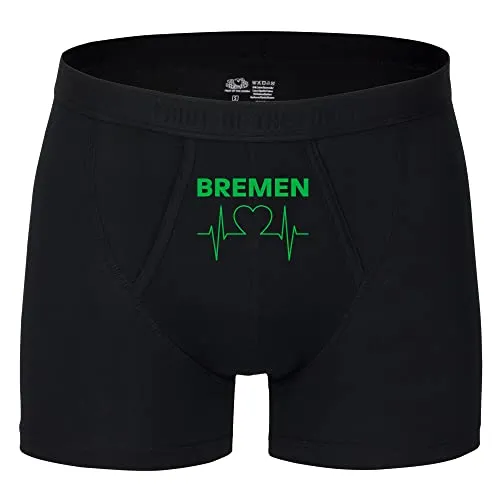 multifanshop Herren Boxer Short - Bremen - Herzschlag - Druck grün - Unterwäsche Größe XXL schwarz