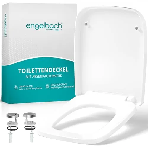 Engelbach® Toilettendeckel mit Absenkautomatik (Einfache Montage) Antibakteriell dank Urea-Duroplast | Quick-Release-Funktion | WC Deckel, Klositz, Toilet Seat - Eckige Form