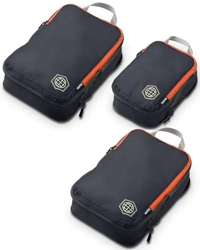 TRIPPED Travel Gear Kompression Verpackung Würfel Set für Carryon Travel-leicht dauerhaft Veranstalter Gepäcktaschen mit Doppel-Reißverschluss (grau/orange, 3 Stück)