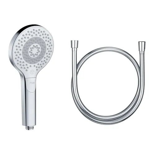 KLUDI-X3 Universal Duschkopf mit Schlauch, Duschbrause optional wassersparend mit 3 Strahlarten (Body, Hair, Skin), reinigungsfreundlicher Brausekopf Ø 11,7 cm, Duschschlauch 1,60 m