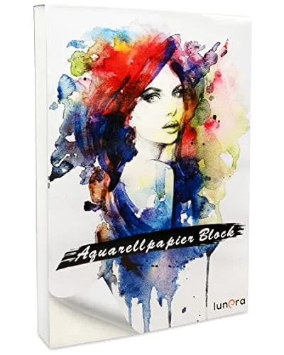 lunera premium Aquarellpapier 300g DIN A4 mit 45 Blatt naturweiß, kaltgepresst & geleimt, Watercolor Paper Pad I Aquarellblock für Aquarell, Zeichnen und Lettering