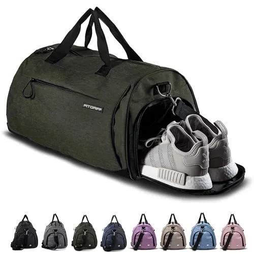 Fitgriff® Sporttasche & Reisetasche für Damen und Herren - mit Schuhfach & Nassfach - Tasche für Sport, Fitness & Reisen - Trainingstasche, Gym Bag (Army Green, 58 x 31 x 31 cm (Medium))