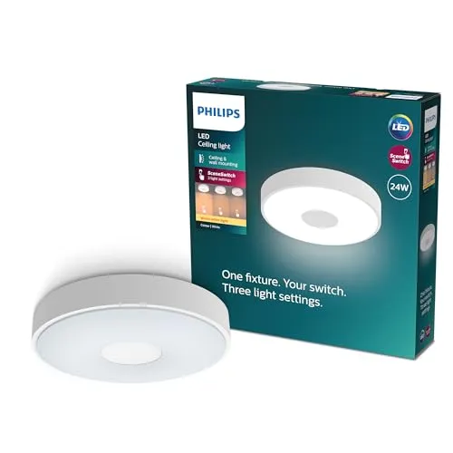 Philips Coiner SceneSwitch LED Deckenleuchte 24W - Lampen mit 3 dimmbaren Lichteinstellungen, ideal für stimmungsvolle Beleuchtung in jedem Raum, warmweißes Licht für ein gemütliches Ambiente.