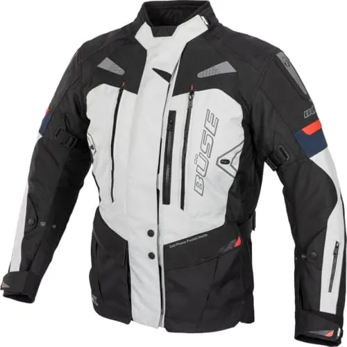 Büse Monterey Herren Motorradjacke 52 - Atmungsaktive Textiljacke in hellgrau - Motorradjacke für Herren, ideal für alle Jahreszeiten mit herausnehmbaren Protektoren, wasserdicht und winddicht für optimalen Schutz und Komfort.