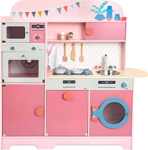 small Foot Kinderküche Mädchentraum - Multifunktionsküche aus Holz in Rosatönen, mit umfangreichem Zubehör für kreatives Rollenspiel ab 3 Jahren
