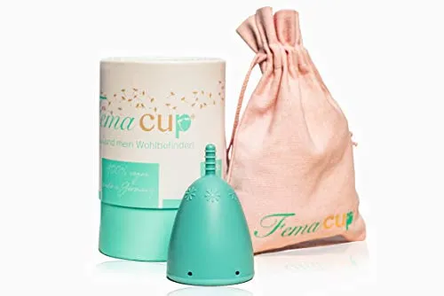 FemaCup Menstruationstasse Größe M (25-30 ml) - 100% Made in Germany - BPA-frei - geruchlos - medizinisches Silikon - Alternative zu Tampons und Binden - Farbe türkis