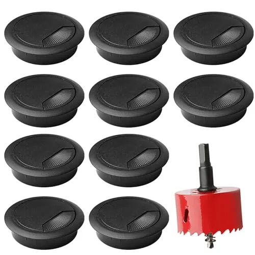 Schreibtisch Kabeldurchführung,Schwarz Schreibtisch-Kabeltülle Schreibtisch,Kabeldurchlass mit 1 Lochsäge,Kabellochabdeckungen Ordnen Sie Büro,Kabeldurchführung Tisch Rund für Heimarbeitsplatzkabel