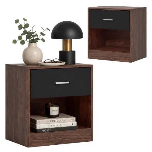 Relaxdays Nachttisch 2er Set mit Schublade, 41x39x28cm, braun-schwarz