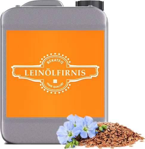 Leinölfirnis 5l von BEKATEQ - Holzschutz für innen & außen - Holzöle: Wasser- und schmutzabweisendes, umweltfreundliches Pflegeöl für Parkett, Dielen und Möbel, ideal für alle Holzarten und leicht zu verarbeiten.