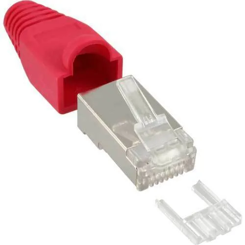 Crimpstecker rot RJ45 geschirmt,mit Knickschutz und Einfädelhilfe,10er Pack